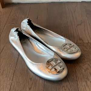 Tory Burch Silver Ballet Flats